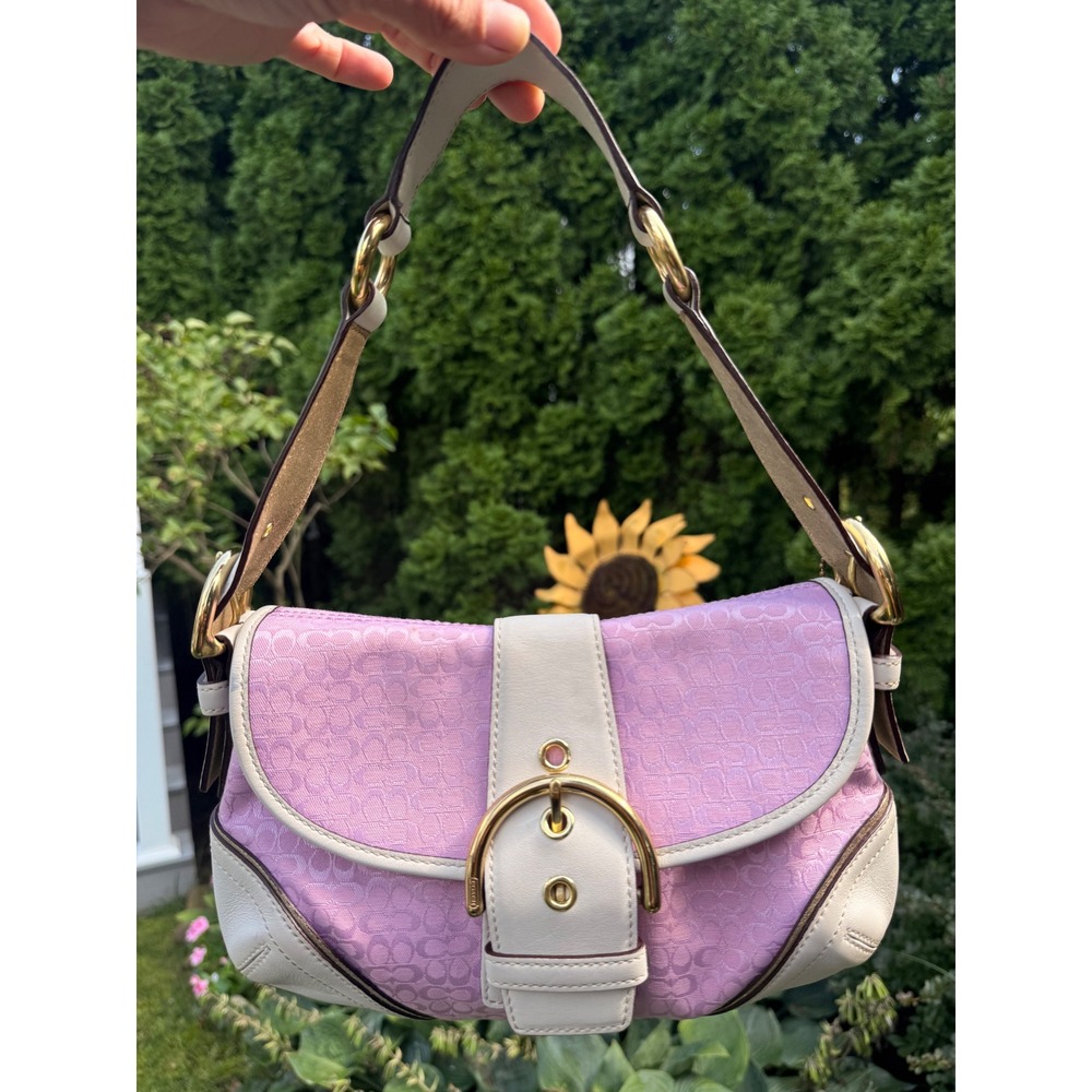 Coach Y2K Pink Soho Buckle Bag Mini Signature Jacquard Cream Leather 1457